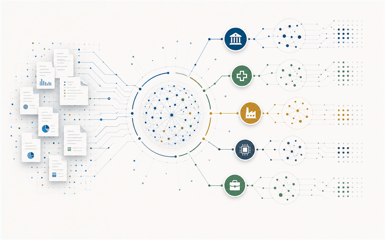 Abstract brand migration lineage with source documents and connected company nodes